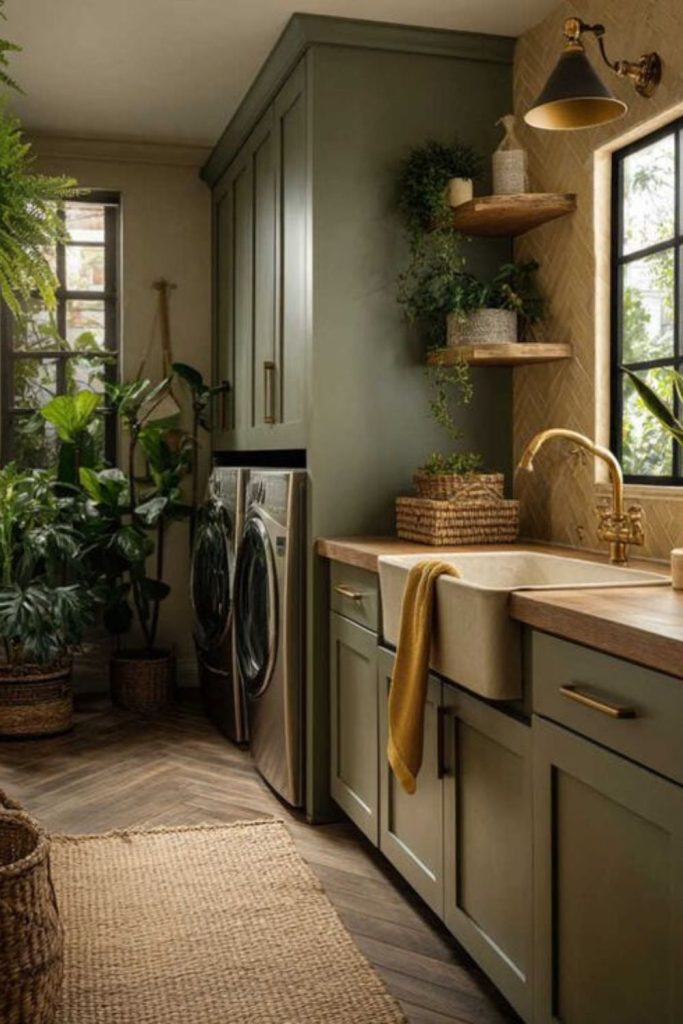 Sink surrounded by vines and greenery