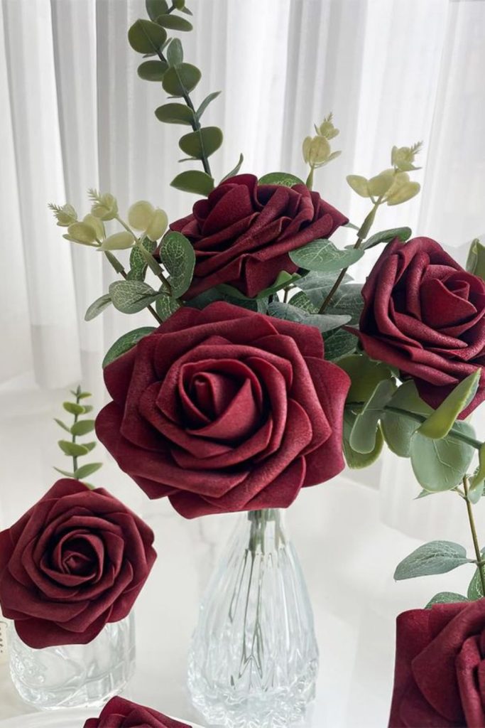 Deep burgundy roses elegant twisted stems