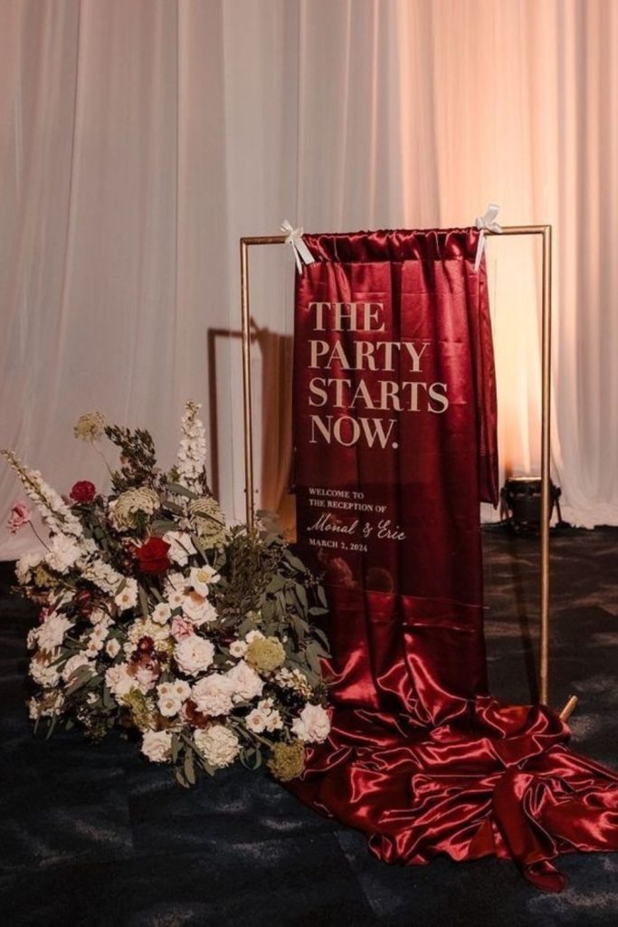 Velvet wedding bar sign gold lettering