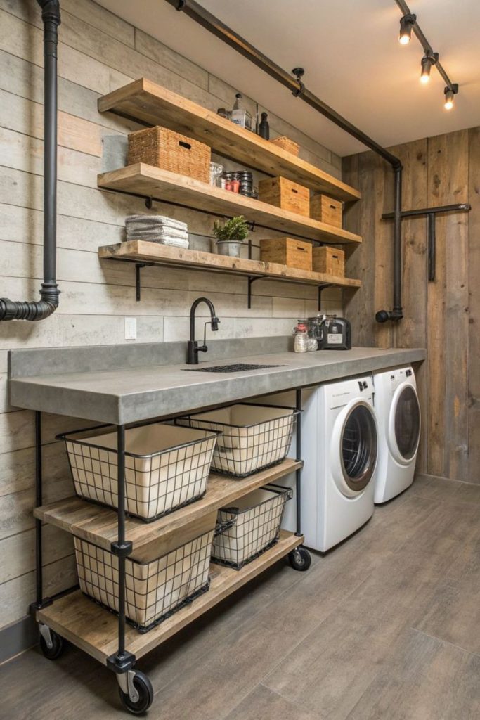 Porcelain sink with reclaimed metal cabinet