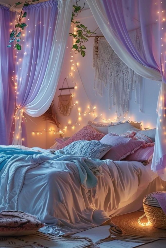 Pink lilac drapes string light twinkle