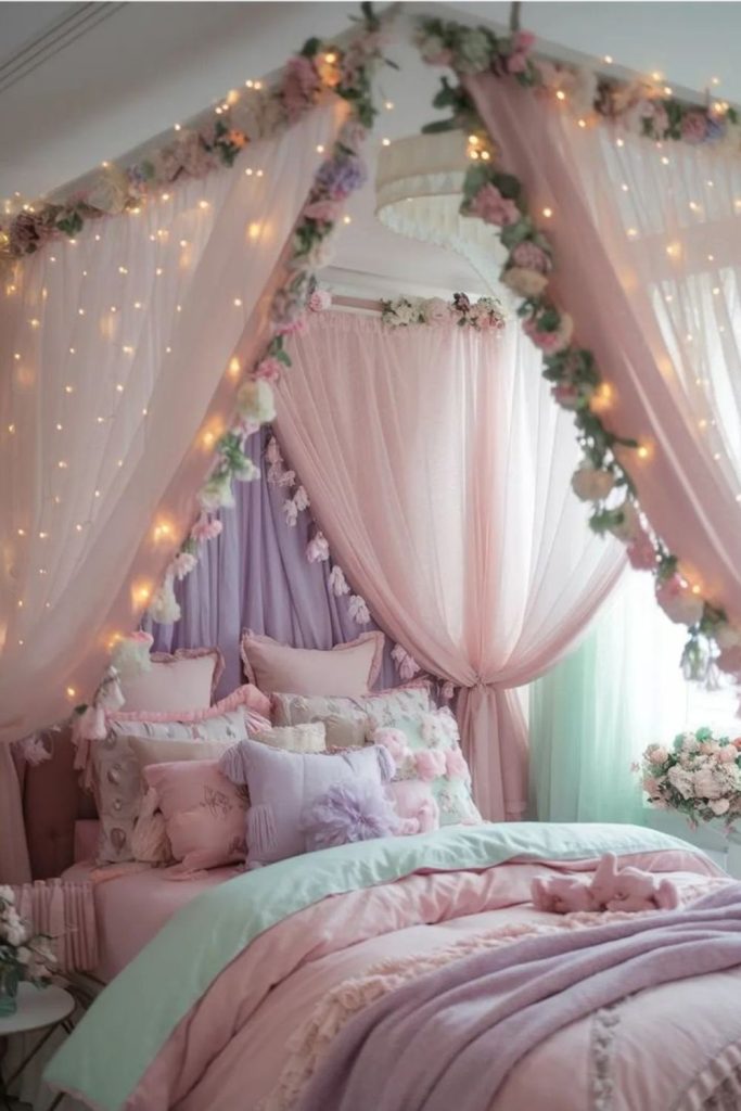 Soft pastel panels with cozy pillows