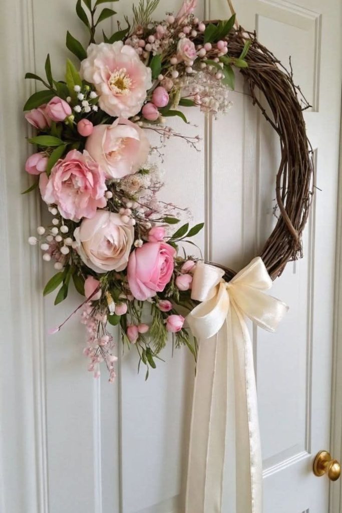 Dense wild vines with pastel flowers