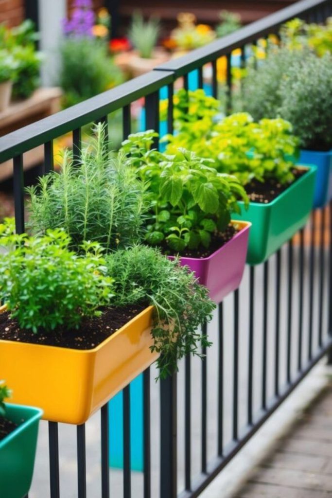 Window grill mounted plant pots