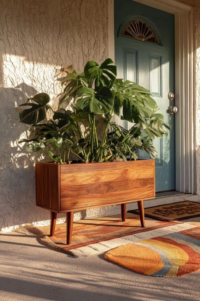 Rustic wooden planter for indoor plants