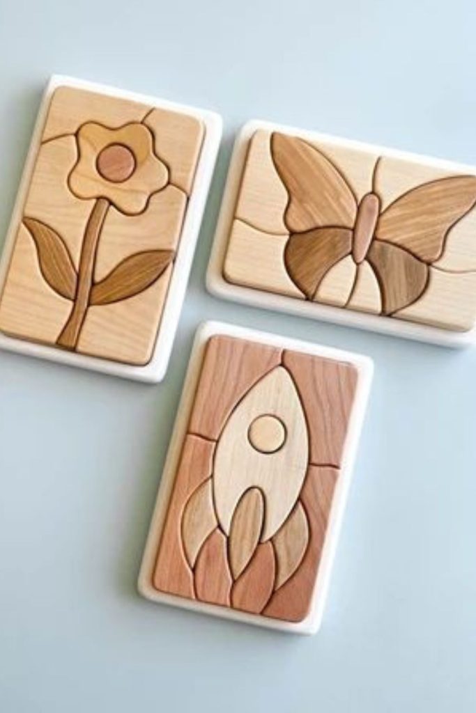 Small interlocking wooden puzzle shapes