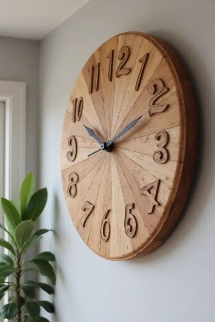 Handmade wooden wall clock with numerals