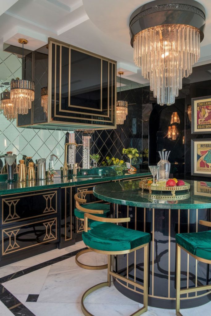 Emerald art deco glamorous kitchen style