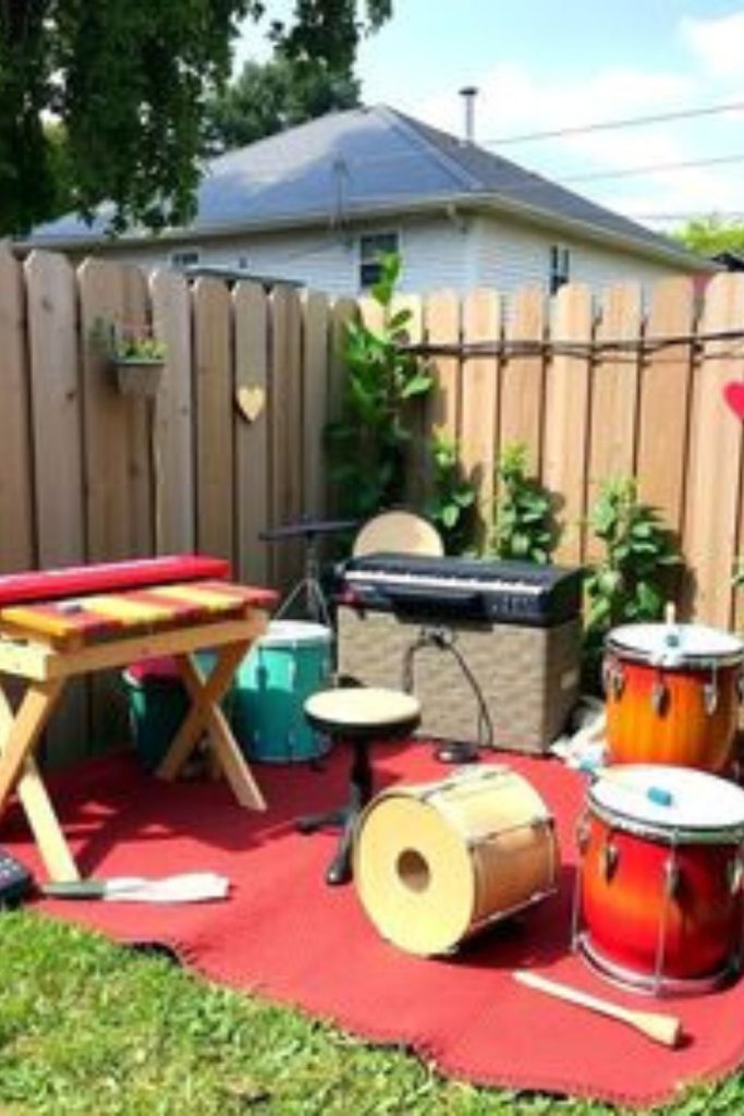 Music corner kids drums bells backyard sound play area