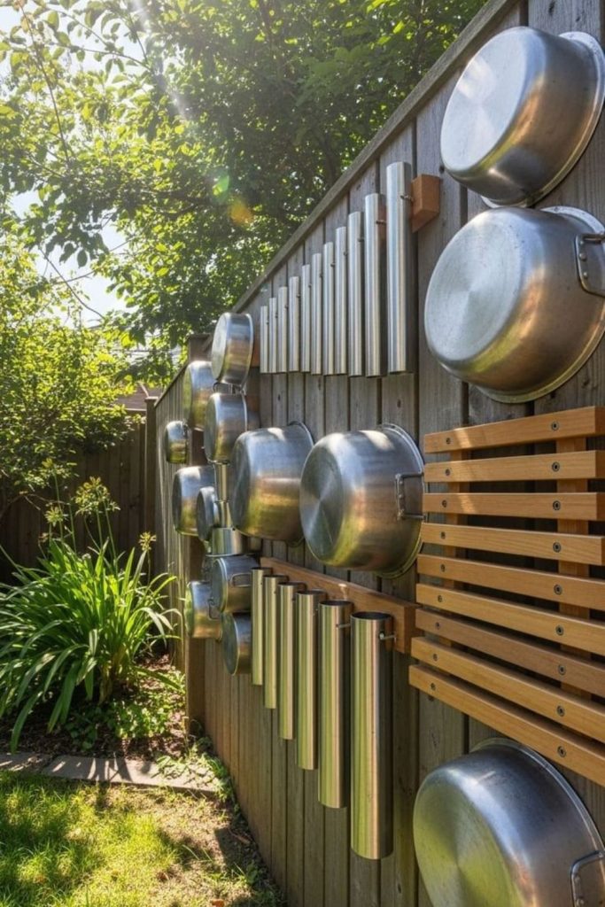 Backyard music wall DIY instrument play area.