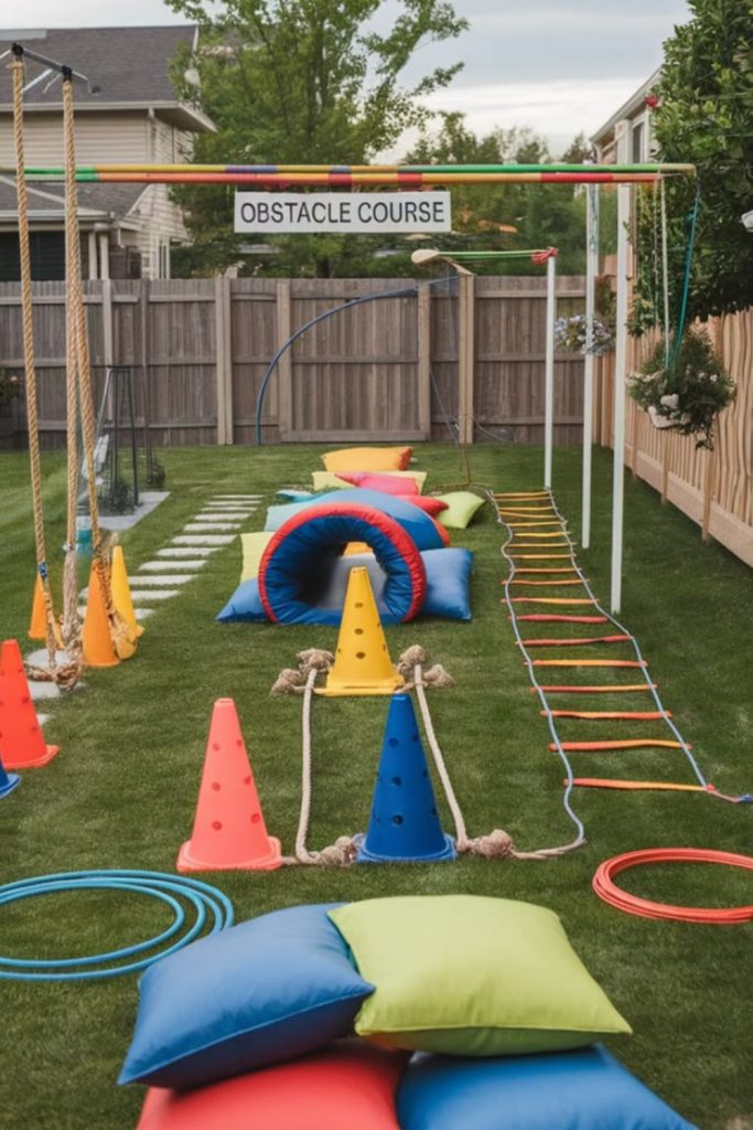Outdoor obstacle course backyard kids fitness play.