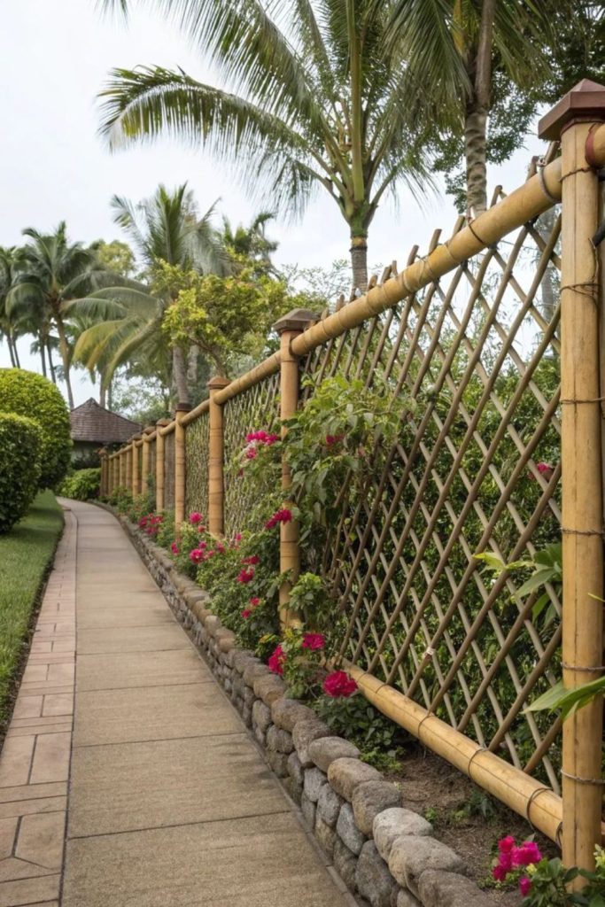 Natural bamboo privacy screen garden boundary