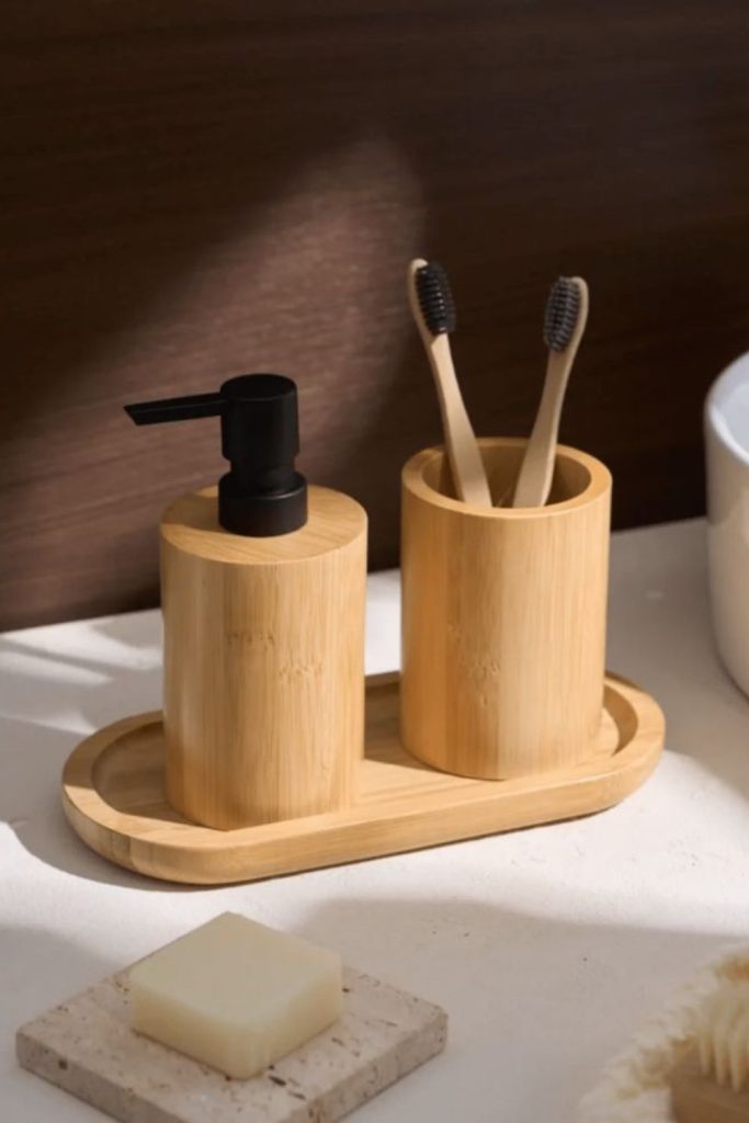 Bamboo eco soap dispenser design