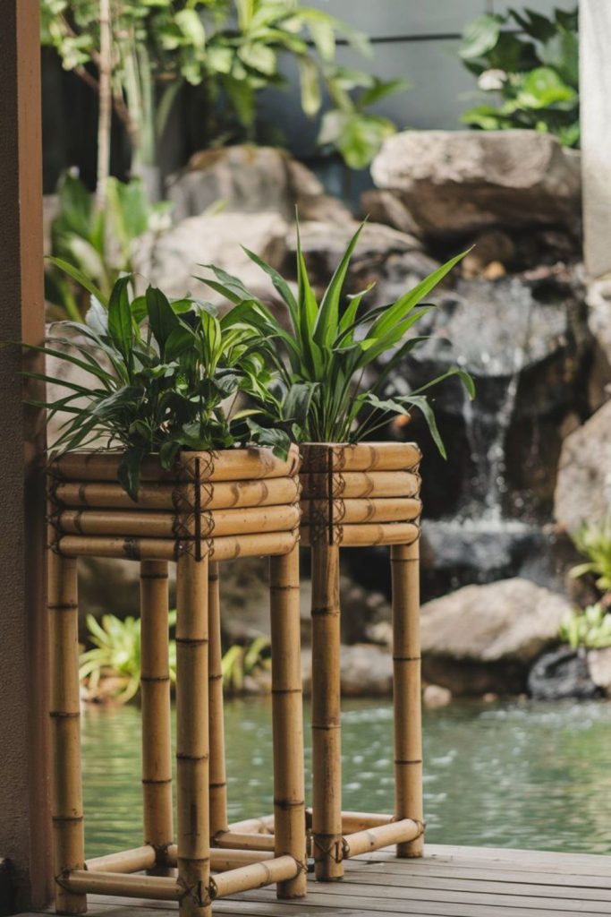 Bamboo zen inspired tall planter spire