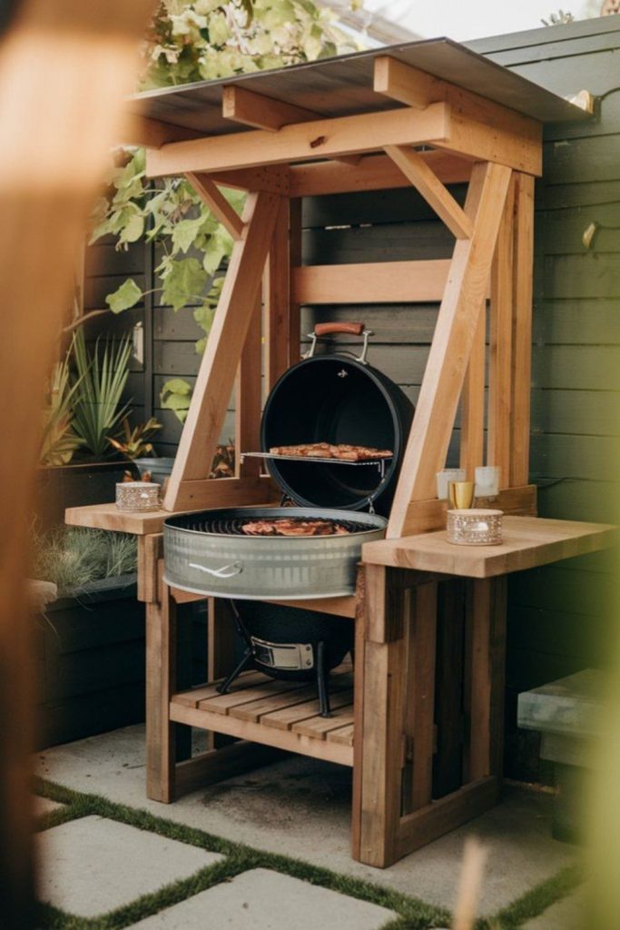 Half barrel open fire grill.