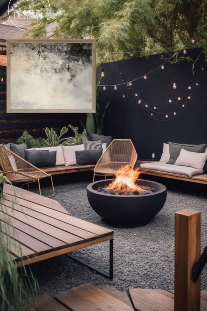 Black stone modern backyard fire pit