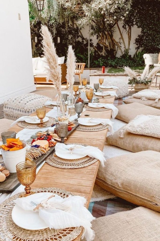 Boho rattan picnic outdoor gathering