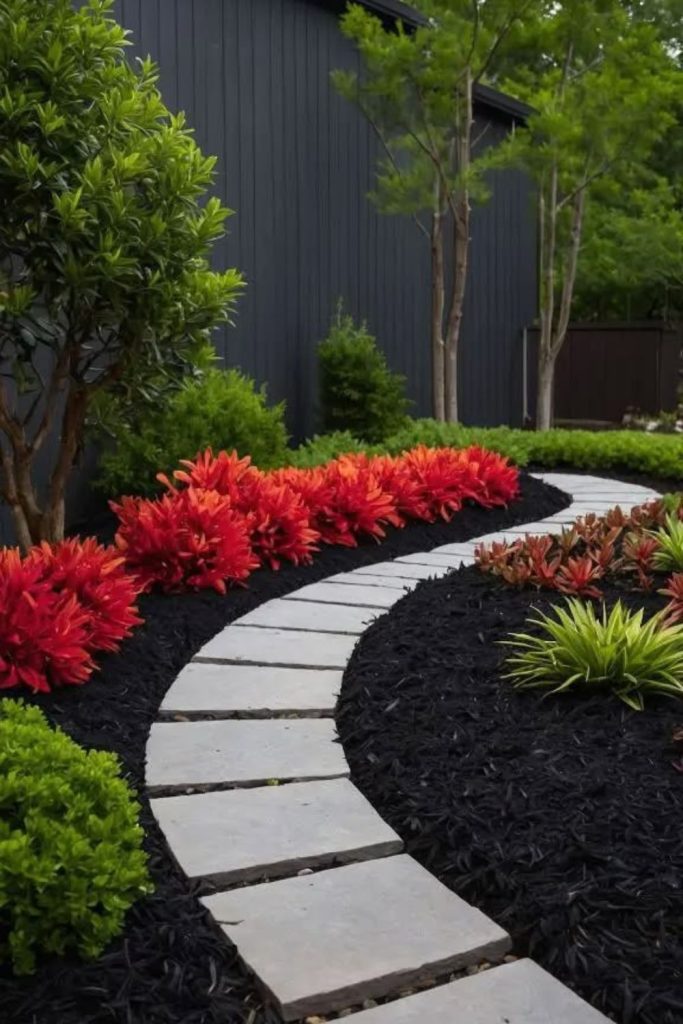 Black mulch contrast garden beds
