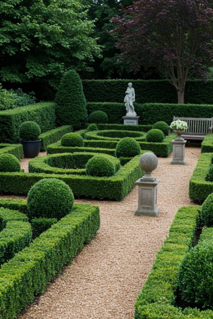 Boxwood hedge labyrinth structured playful garden maze