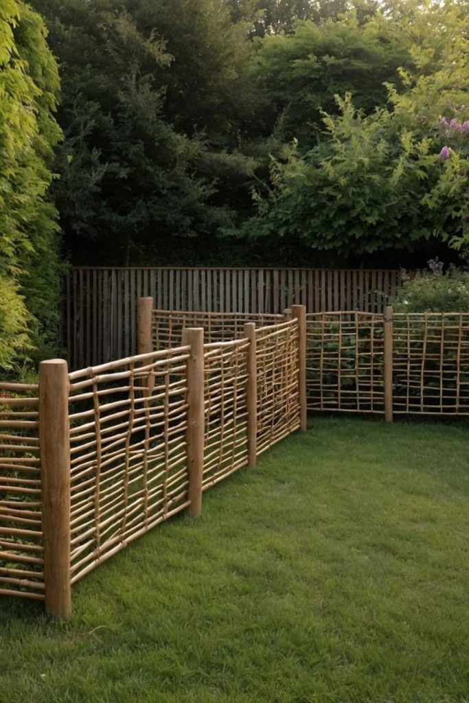 Bundled branches natural woodland fence barrier