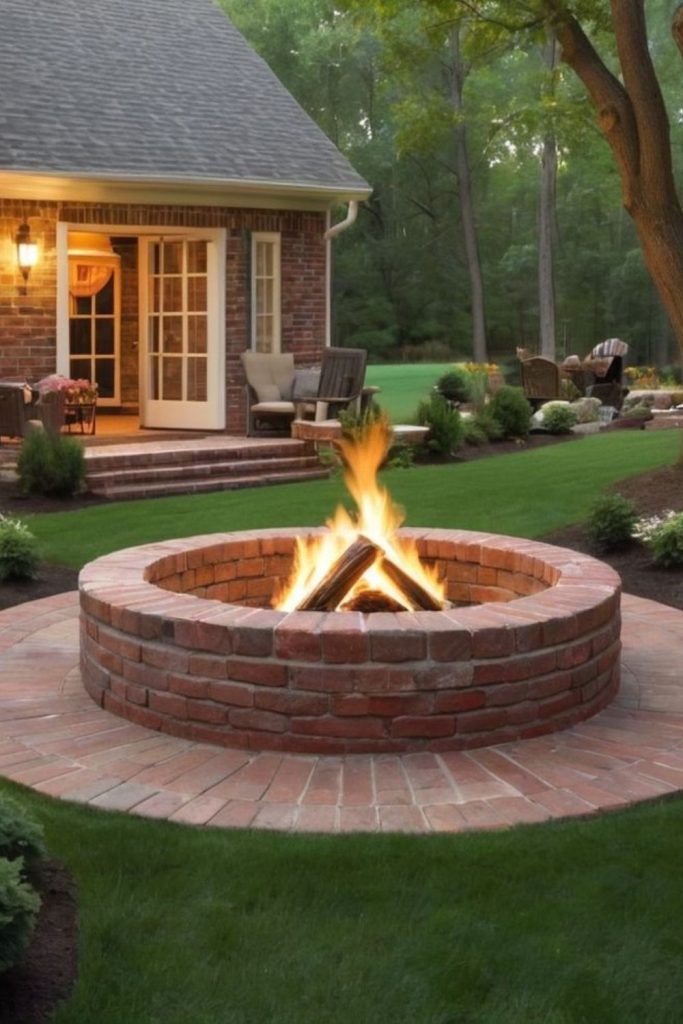 Classic brick patio square fire pit