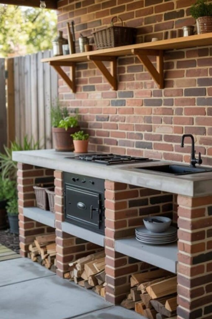 Brick built outdoor mud kitchen zone