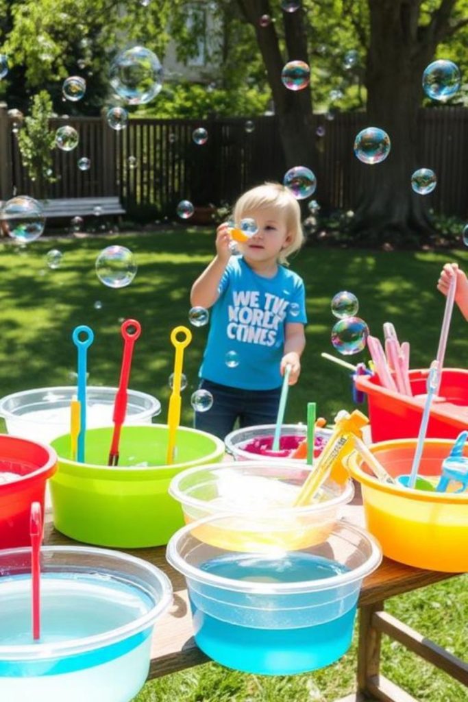 Bubble play zone outdoor kids activity area.