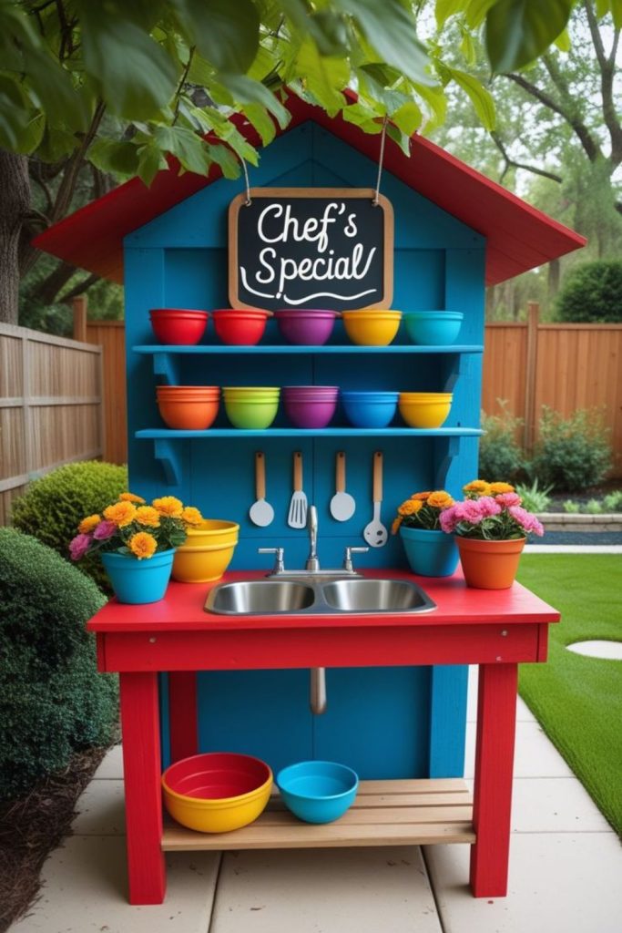 Bucket row colorful mud prep station