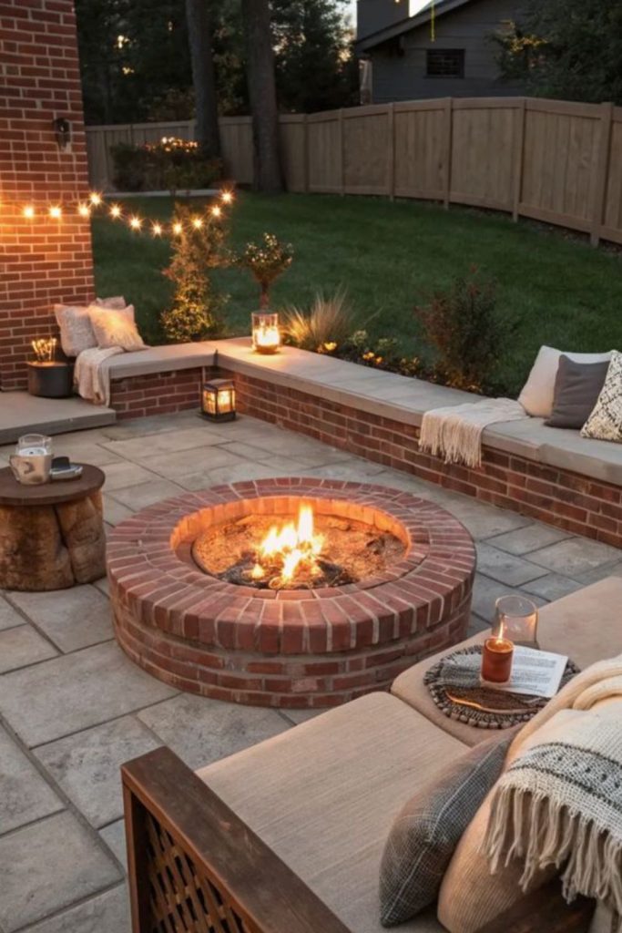 Corner fire with built-in seating