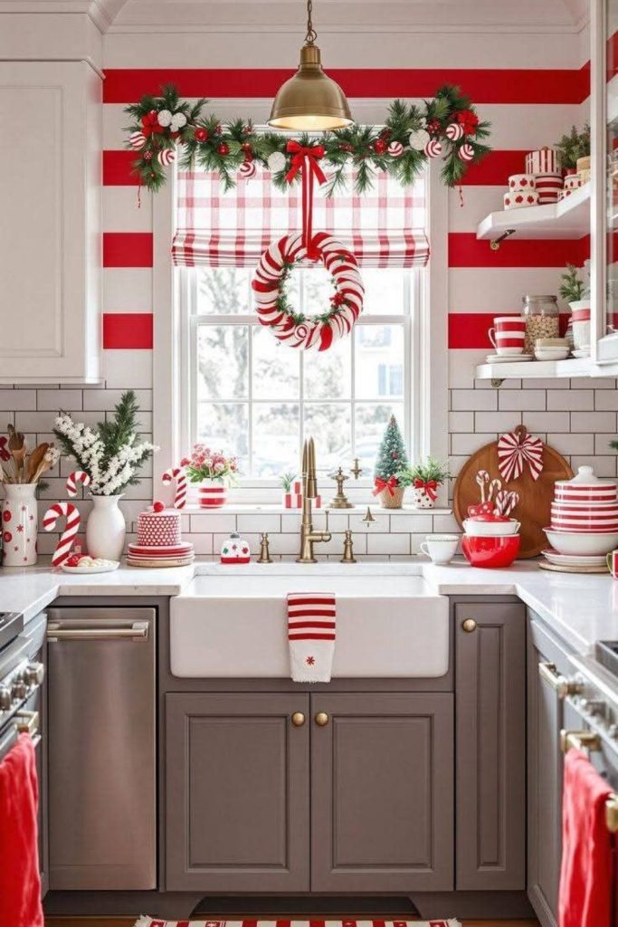 Candy stripe kitchen with bright colorful lines.