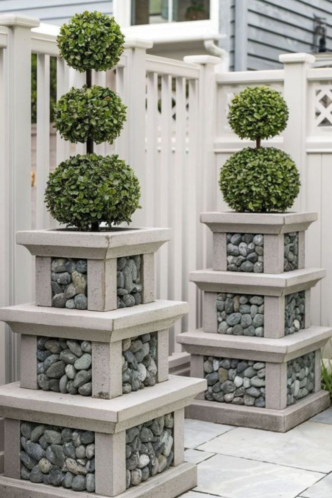 Cascading stone step garden planter tower