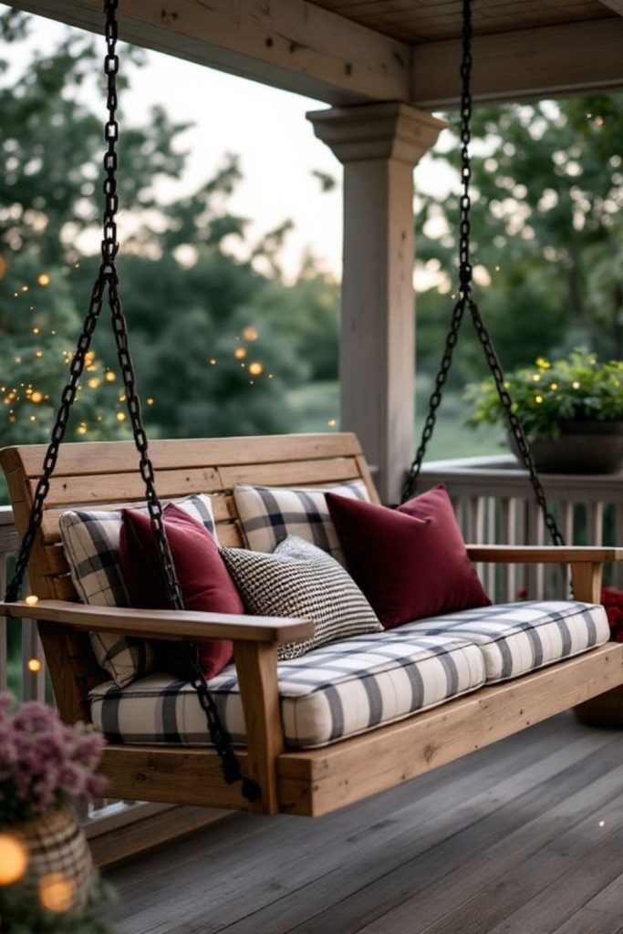 Cedar wood cabin style porch swing