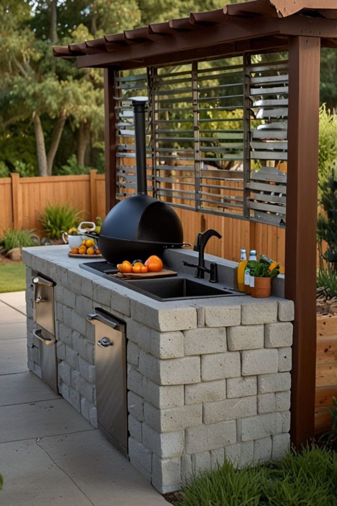 Cinder block BBQ station industrial style.