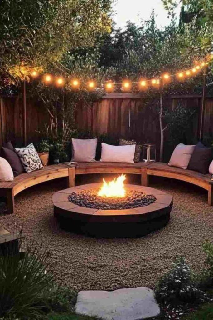 Circular bench social fire pit layout