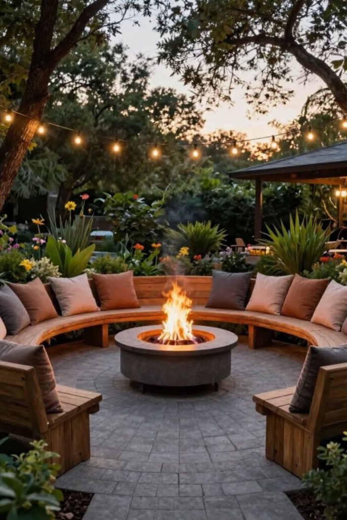 Round seating fire conversation circle