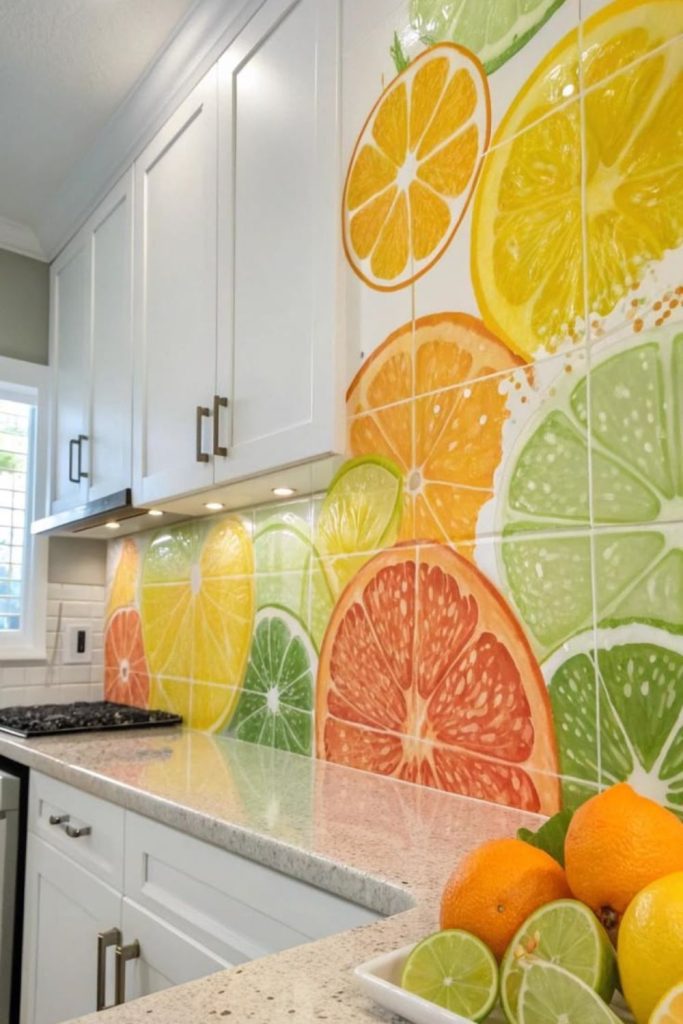 Citrus tile border framing stylish kitchen floor design