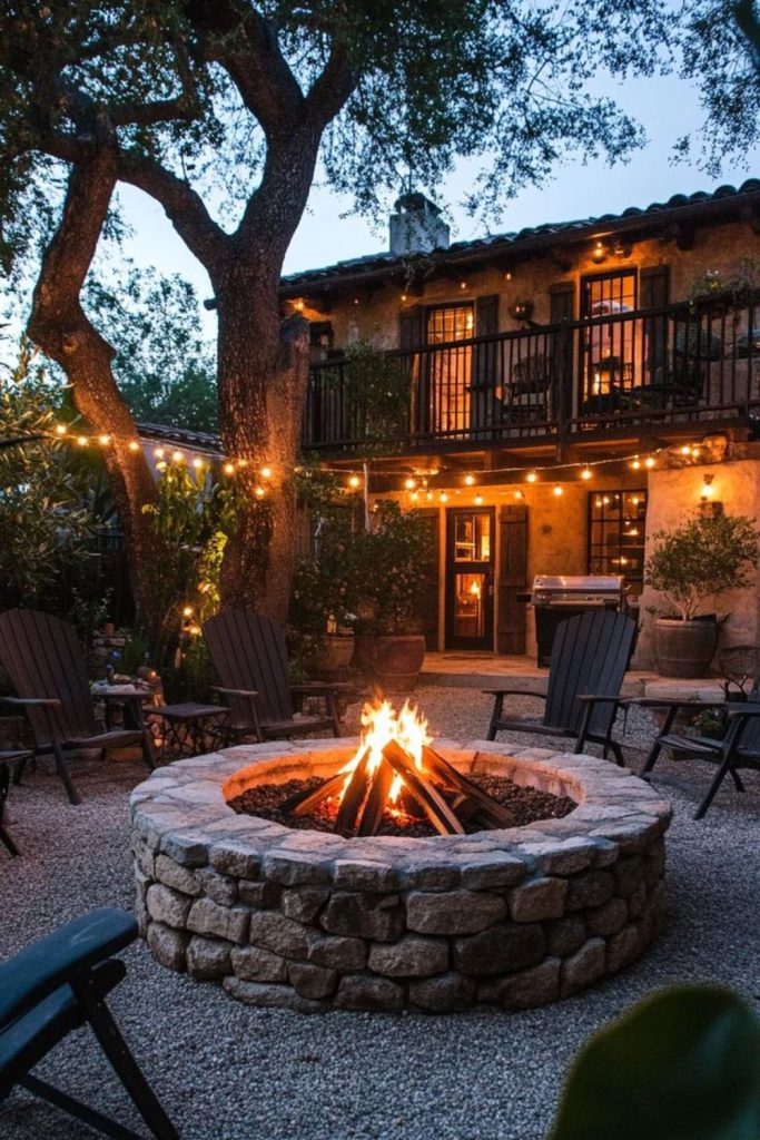 Classic family backyard fire pit setup

