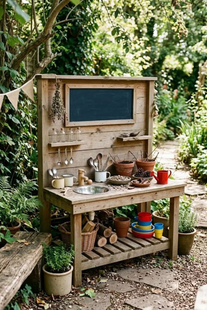 Rustic clay mud kitchen play setup