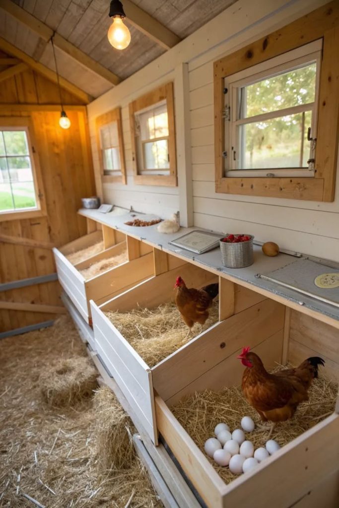 Coastal breezy light chicken coop interior