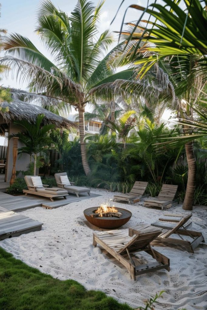 Sandy coastal fire pit beach vibe