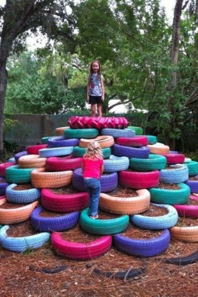 Tire climbing yard kids colorful outdoor activity playground