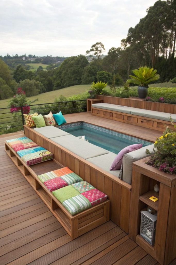Small balcony pool, compact urban modern water feature.