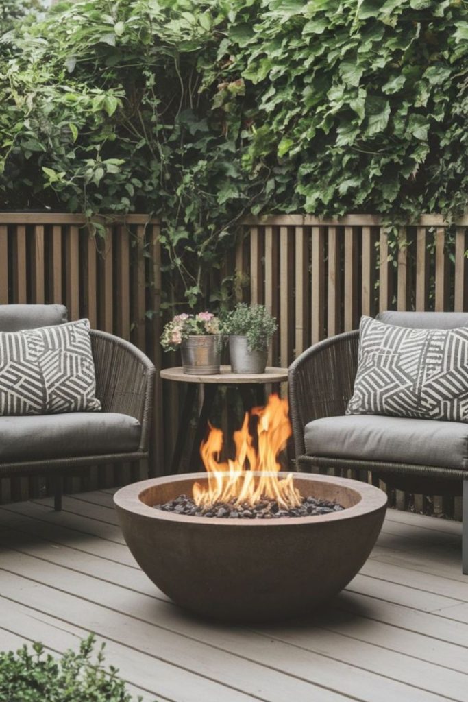 Compact urban small backyard fire pit