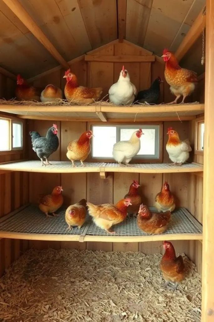 Vertical compact multi level coop interior