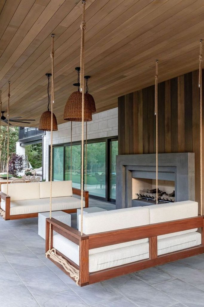 Concrete base modern wooden swing seat