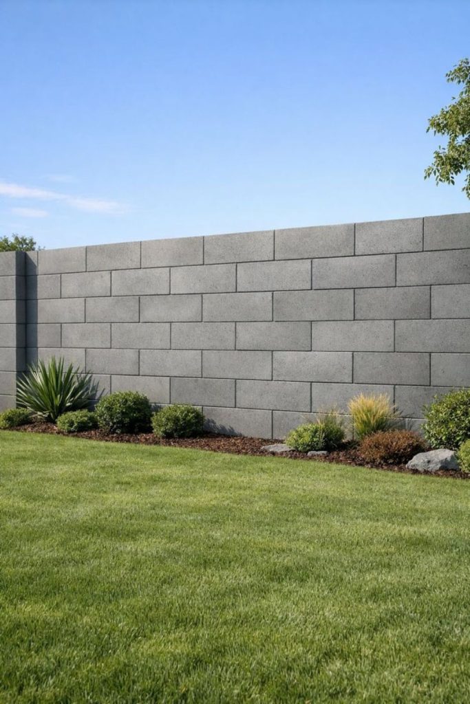 Stacked concrete block sturdy boundary wall