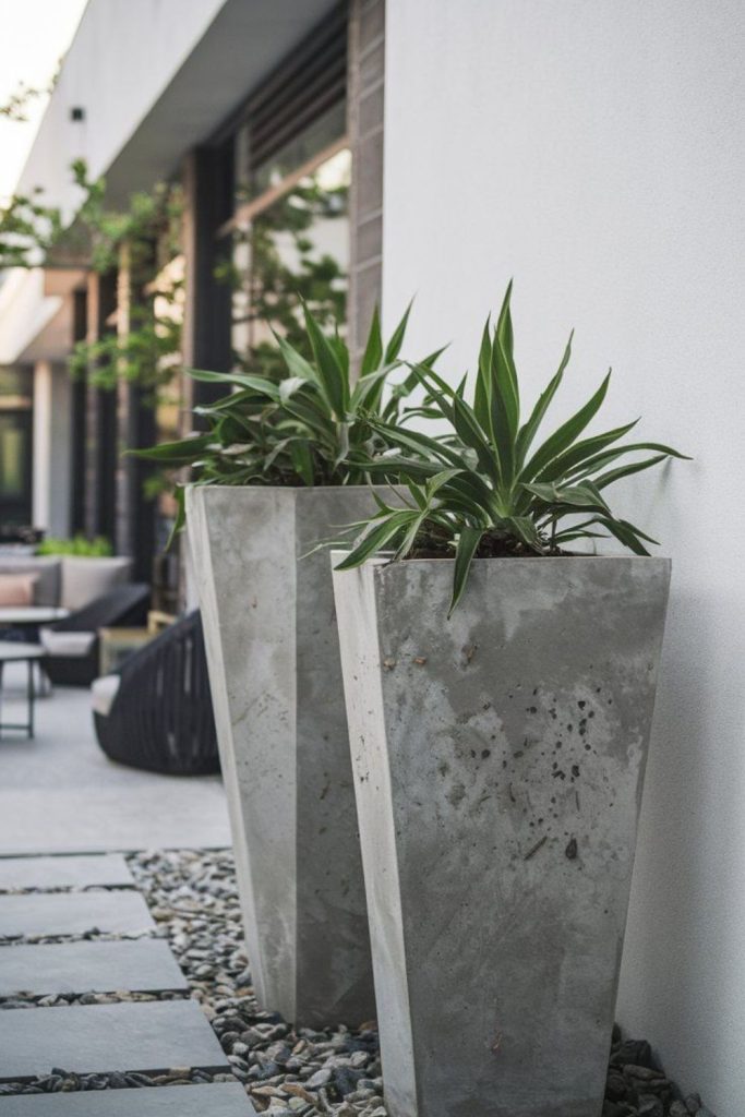 Concrete industrial style flower pot design.