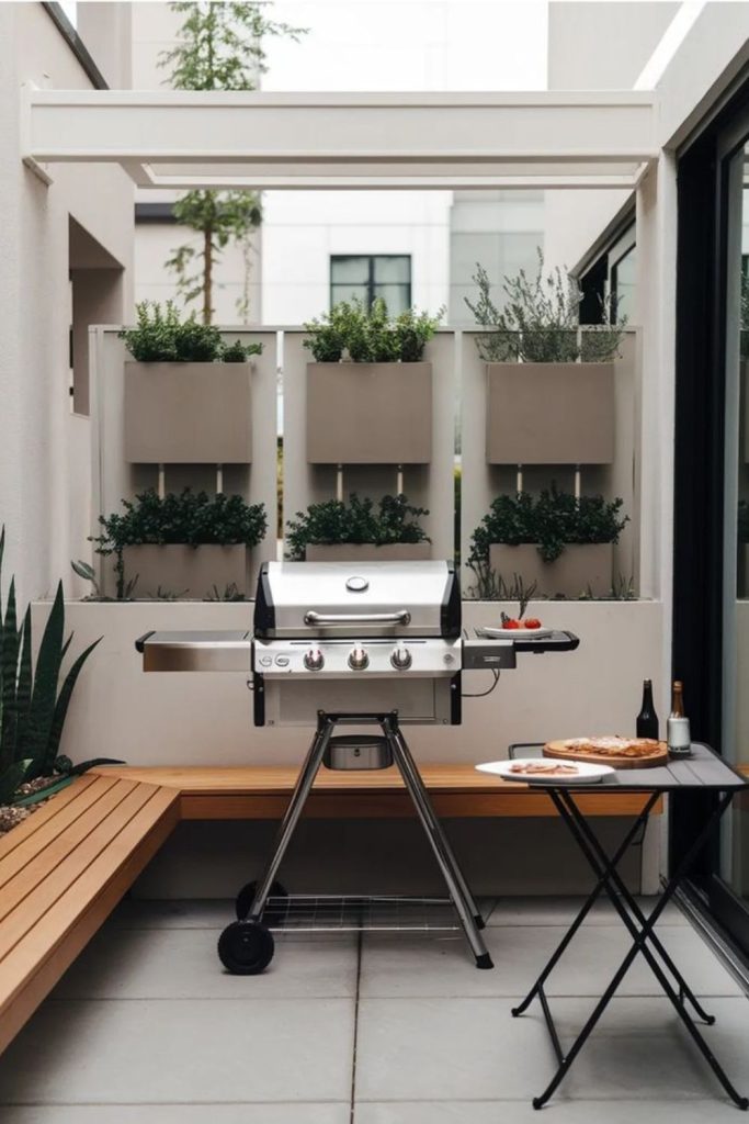 Patio corner grill small space setup.