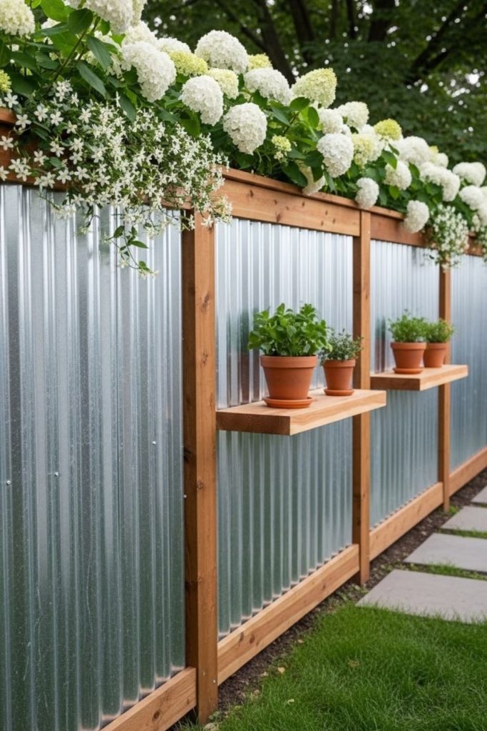 Corrugated metal modern privacy fence