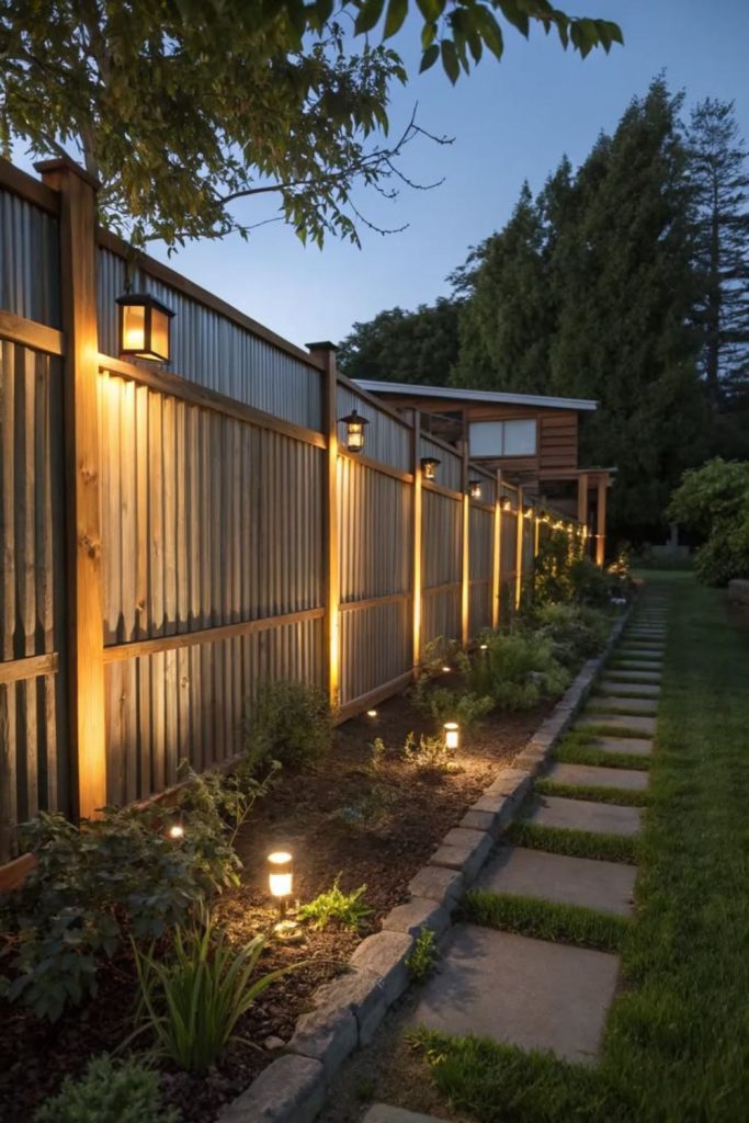 Corrugated metal sheet industrial yard fence